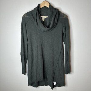 Anthropologie Kaisley Cowl Neck Sweater Size M Gray Green Cotton Lightweight